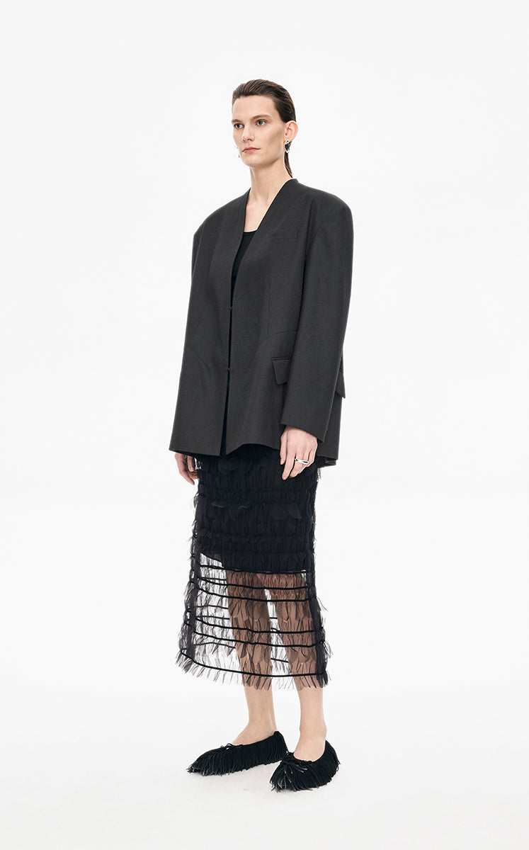 Blazer / JNBY Oversize Collarless Wool Blend Blazer