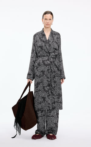 Coat / JNBY Floral Print Longline Trench Coat black