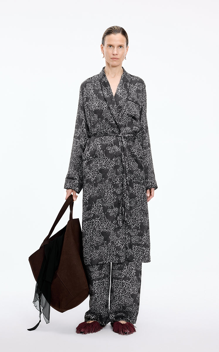 Coat / JNBY Floral Print Longline Trench Coat black