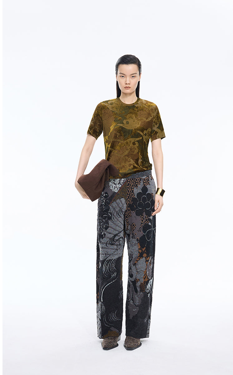 T-Shirt / JNBY Floral Vase Slim Fit T-Shirt Green-Kahaki