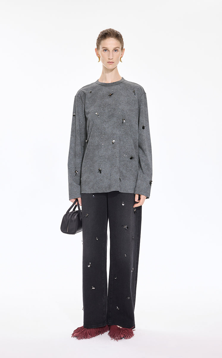 T-Shirt / JNBY Beaded Cotton Long Sleeve Tee