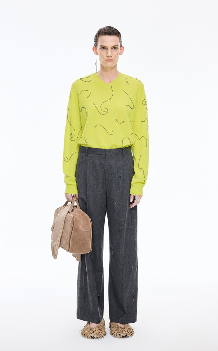Sweater / JNBY V-Neck Cashmere Wool Sweater Yellow
