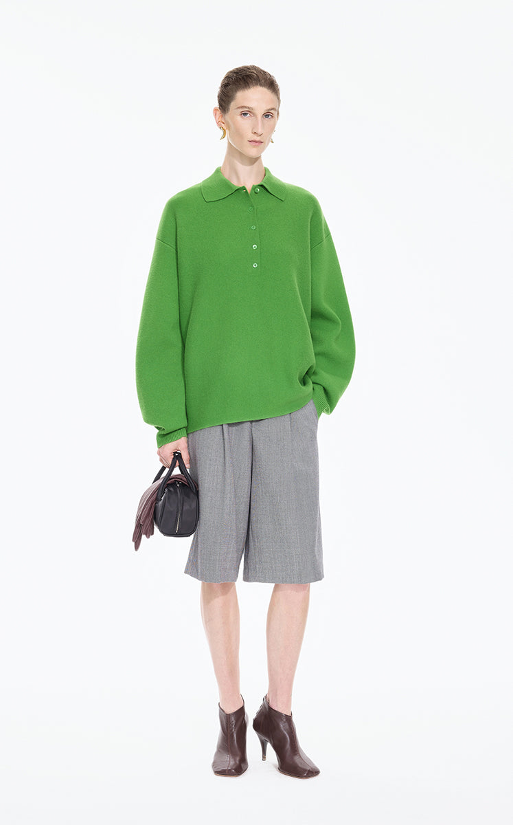 Sweater / JNBY Classic Wool Blend Polo Pullover Green