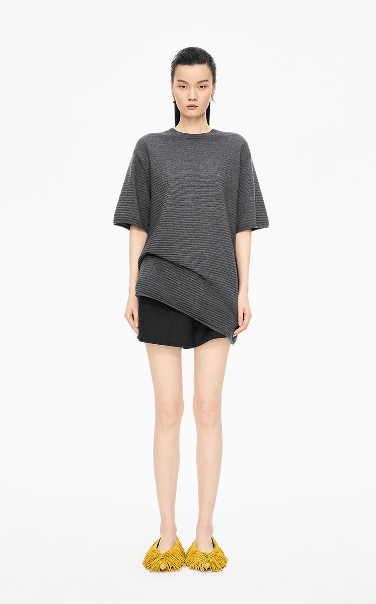 Sweater / JNBY Wool Blend Pintuck Short Sleeve Pullover Grey