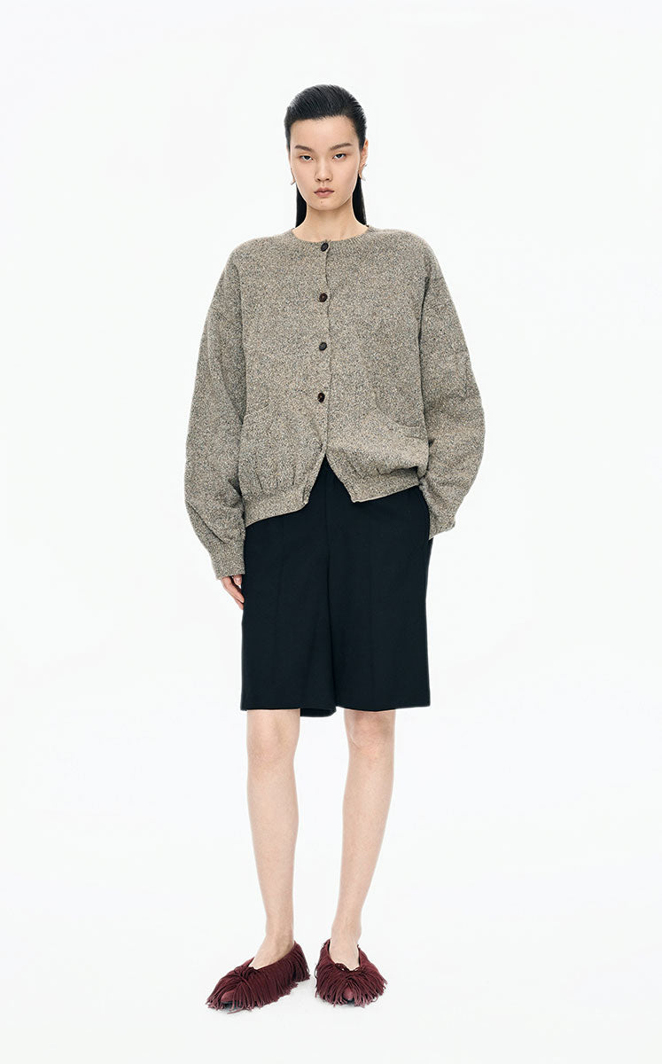 Sweater / JNBY Crinkled Wool-Silk Cardigan Beige