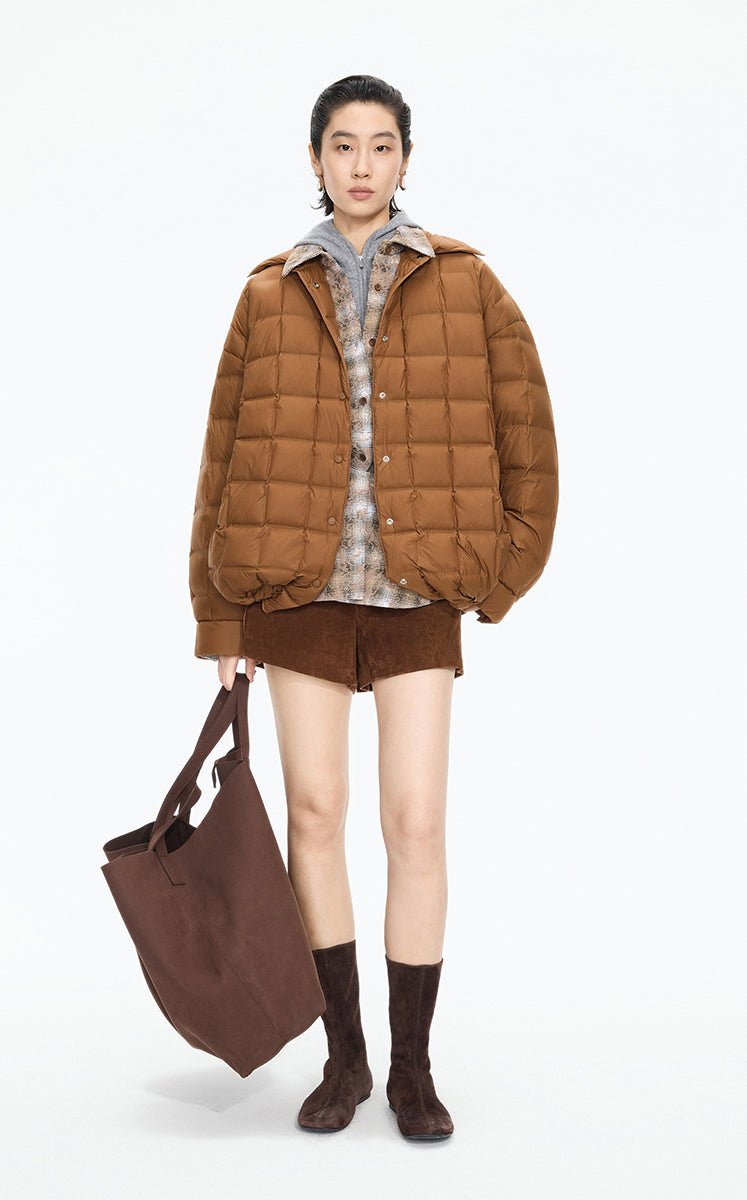 Down Coat / JNBY Oversized Mid-Length Down Coat Brown
