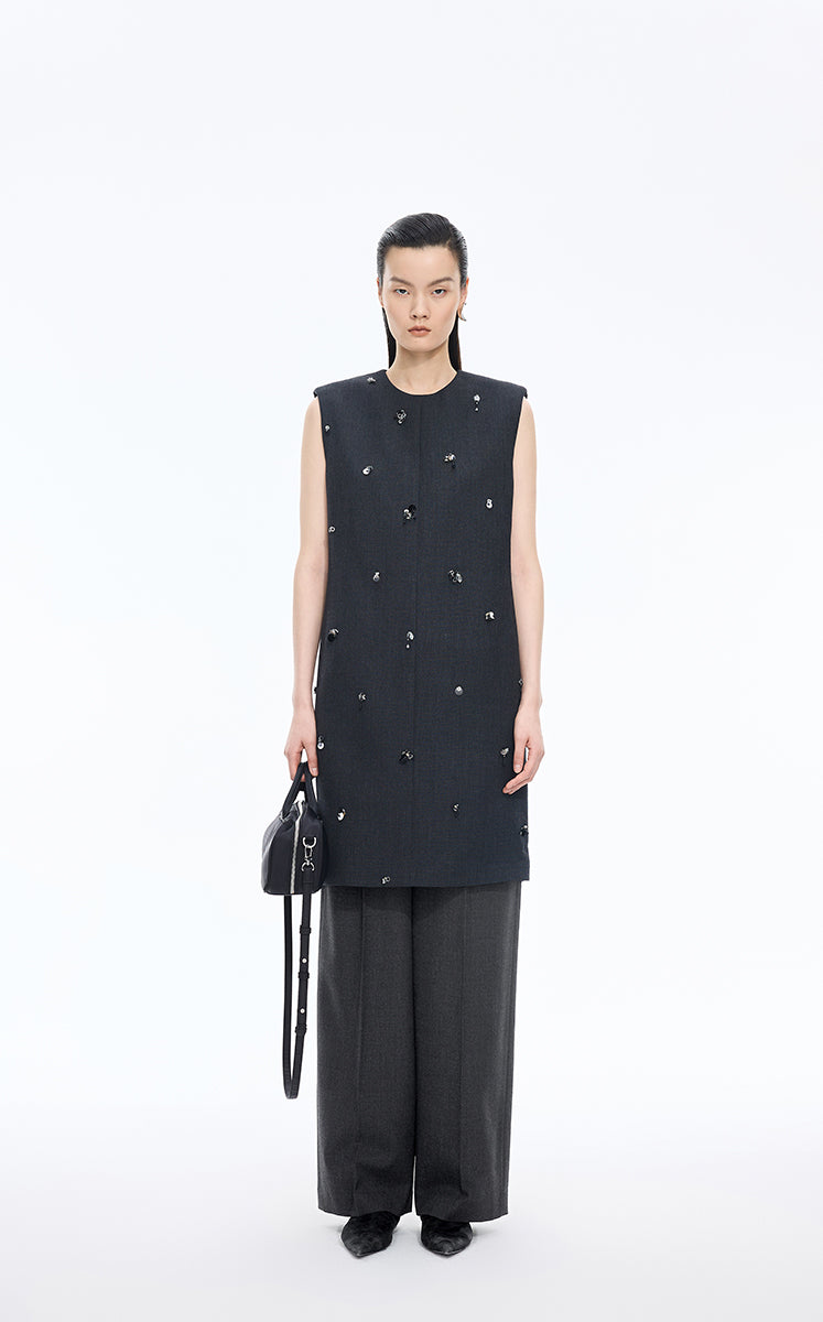 Pants / JNBY Straight-Leg Double-Waist Wool Trousers Black
