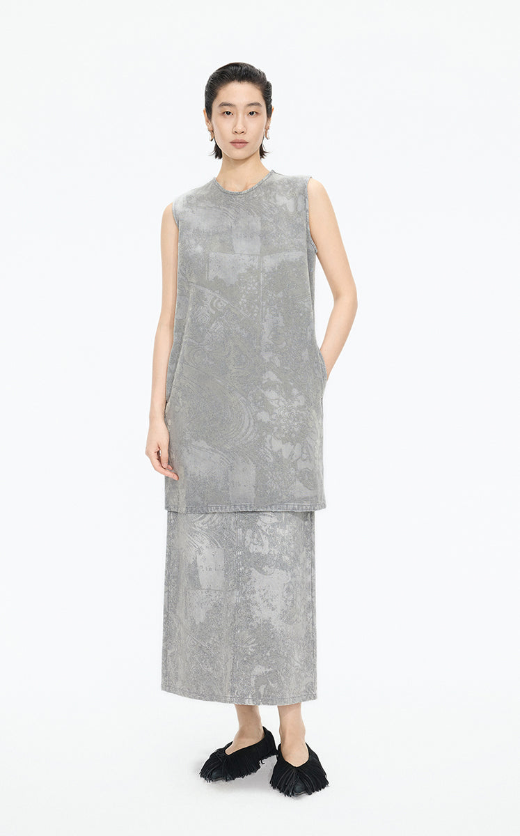 Dress / JNBY A-Line Flocked Denim Sleeveless Dress Grey