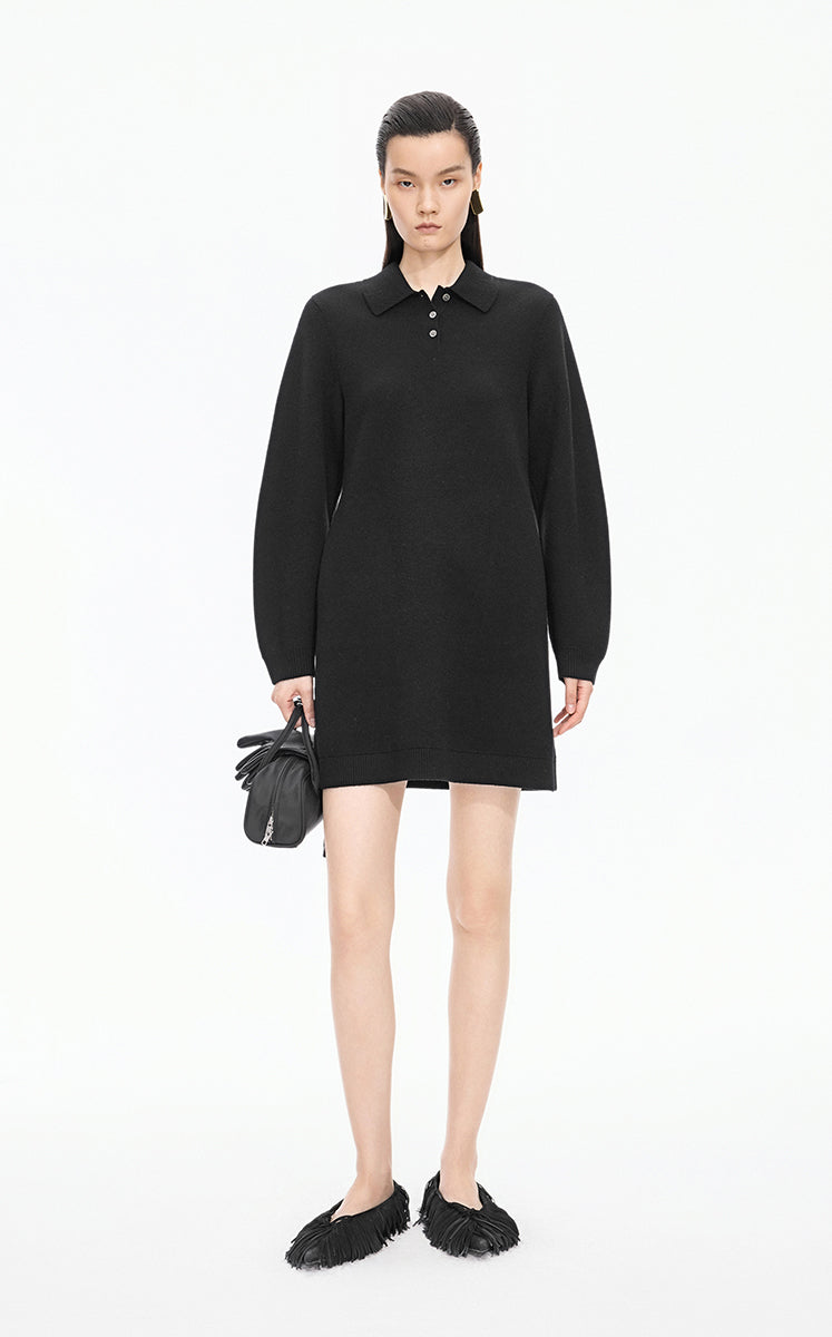 Dress / JNBY Wool-Cashmere Blend Polo Sweater Dress Black