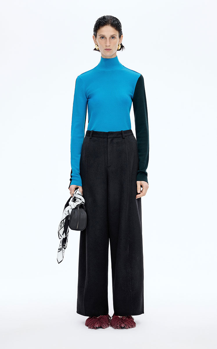 Sweater / JNBY Colorblock Wool Turtleneck Sweater Blue