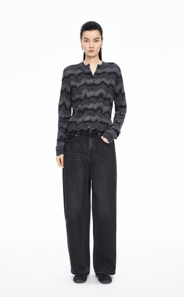 Sweater / JNBY Colorblock Wool-Blend Short Cardigan Dark Grey