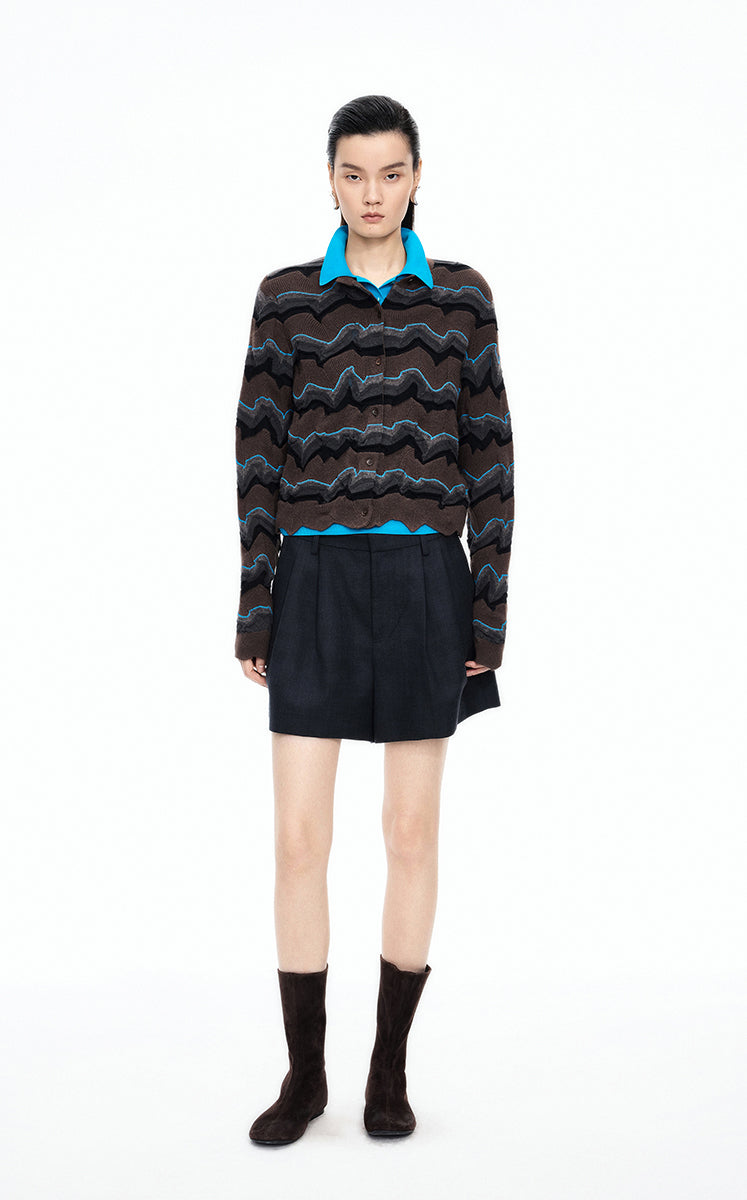 Sweater / JNBY Colorblock Wool-Blend Short Cardigan Dark Brown