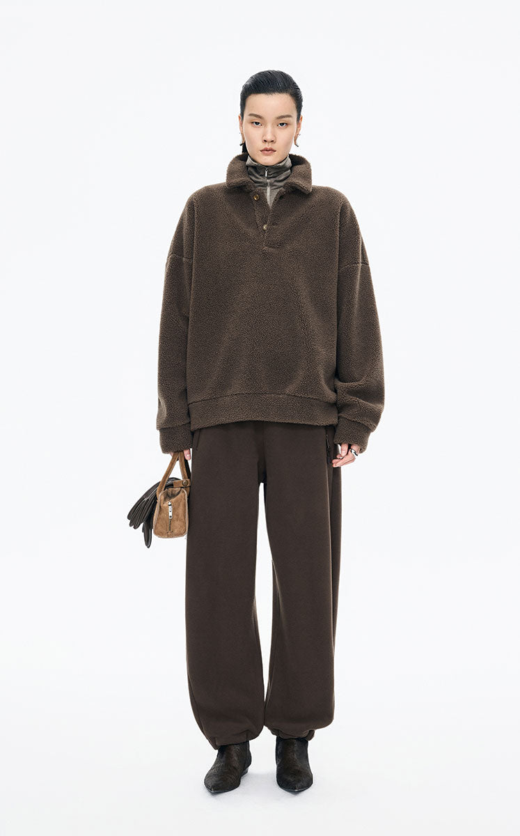 Sweatshirt / JNBY Oversized Fleece Texture Pullover Brown