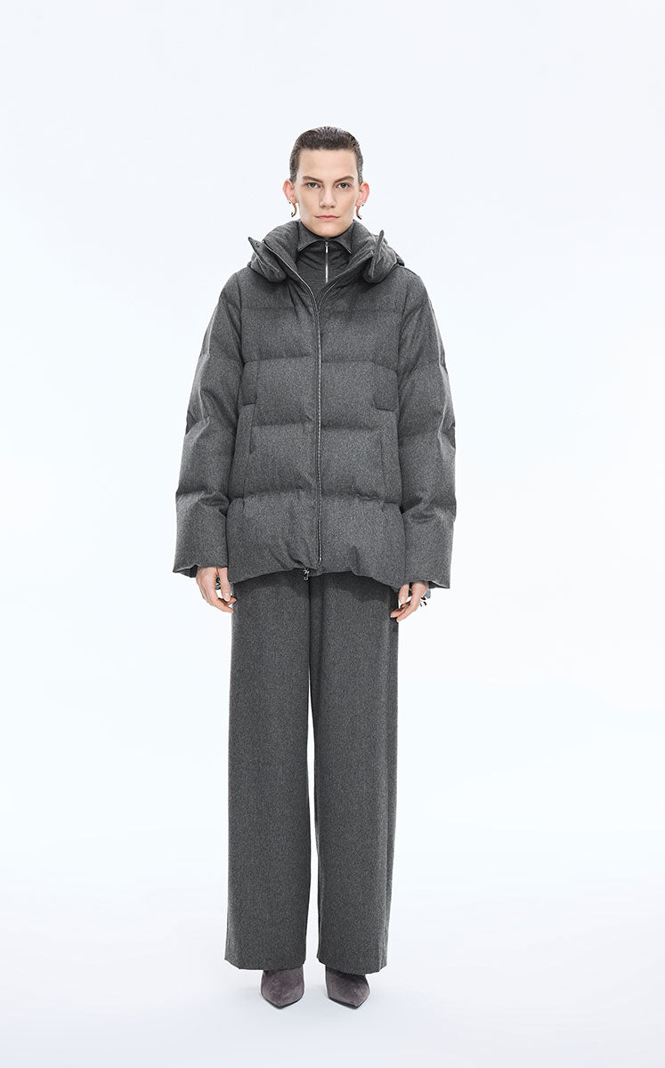 Down Coat / JNBY A-Line Mid-Length Hooded Down Coat Grey