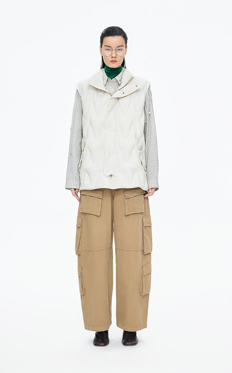 Down Vest / JNBY Oversized Wavy Quilted Down Vest White