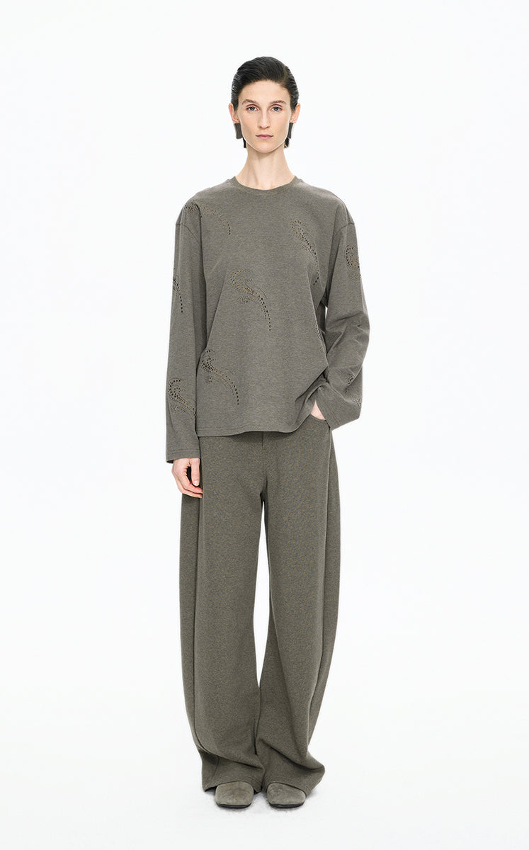T-Shirt / JNBY Ripple Crystal Cotton Long-Sleeve Tee