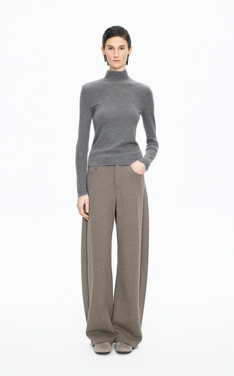 Sweater / JNBY Slim-Fit T-Neck Wool Blend Pullover Grey