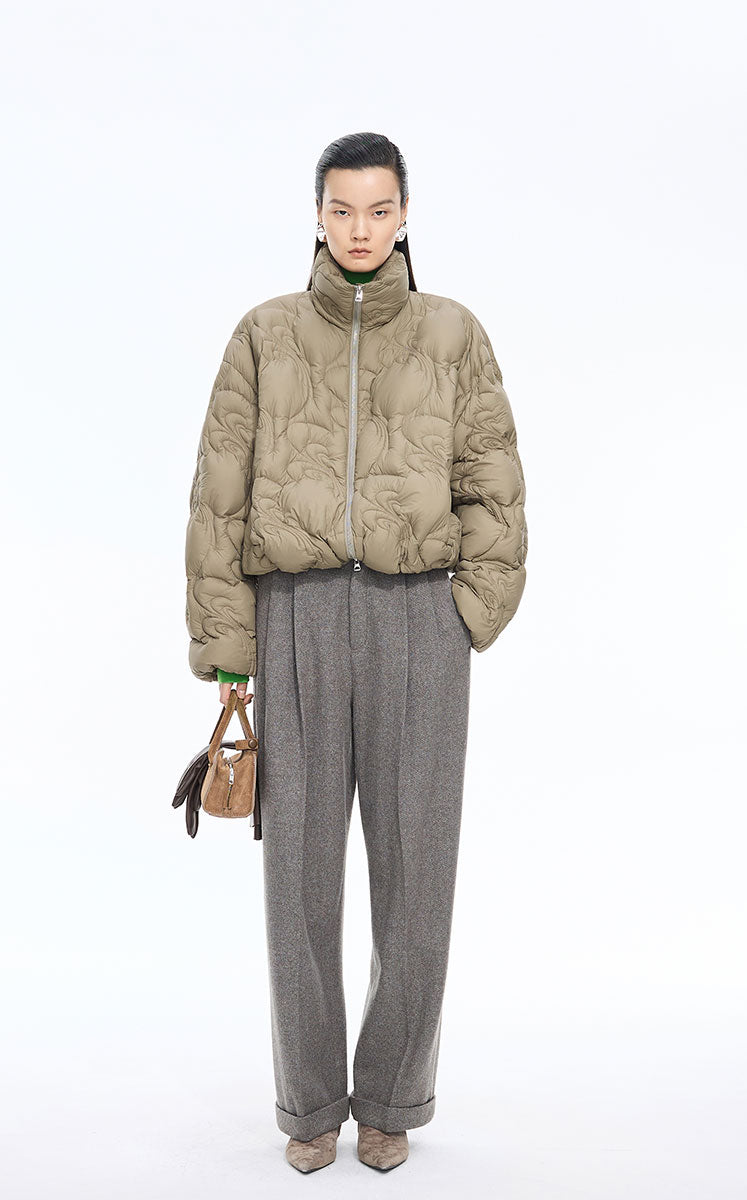 Down Coat / JNBY Quilted Stand Collar Short Down Coat Grey Kahaki