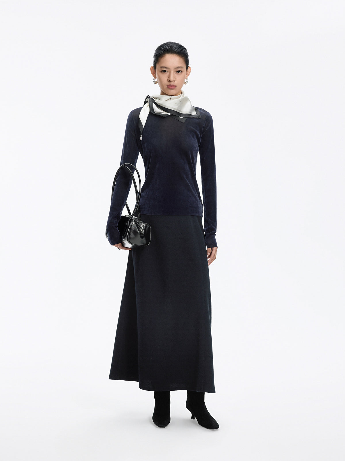 T-Shirt / JNBY Nylon Flocked Mesh Long Sleeve Top Deep Navy