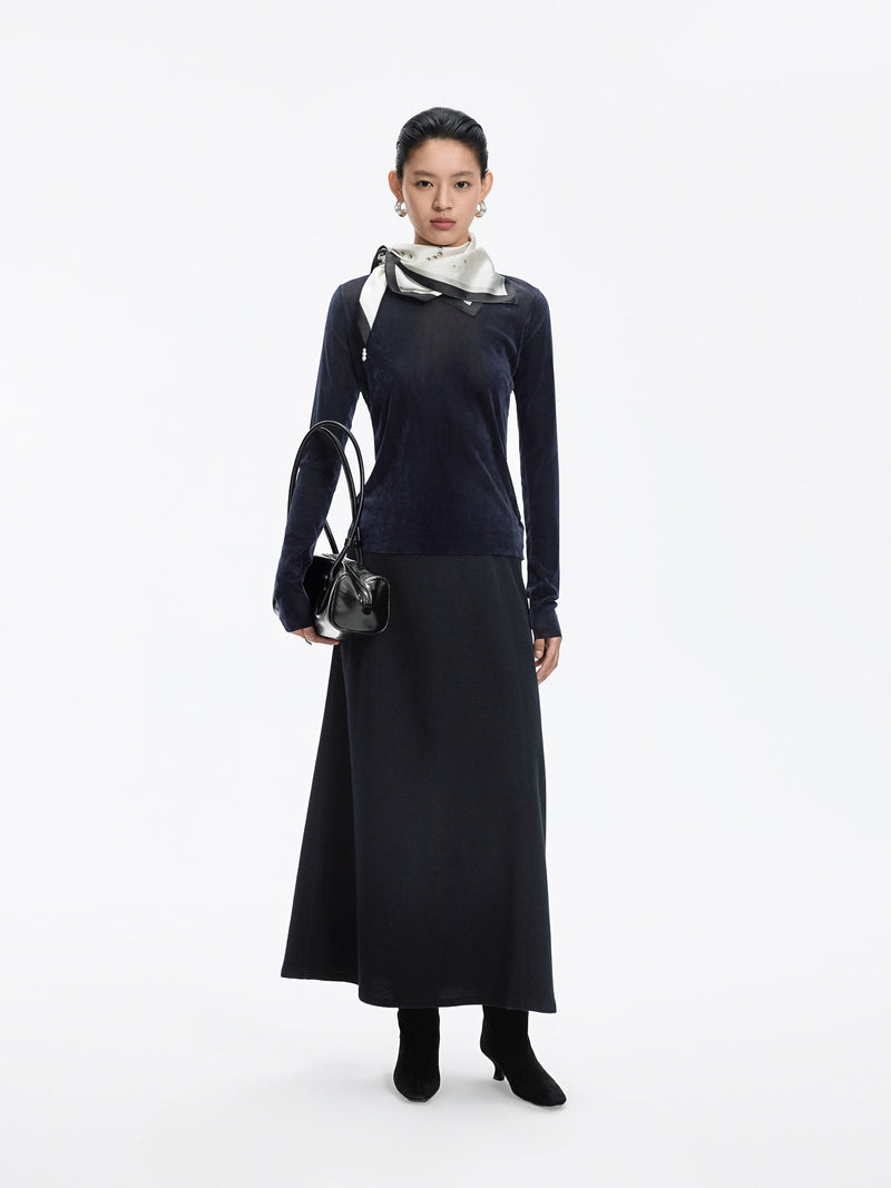 T-Shirt / JNBY Nylon Flocked Mesh Long Sleeve Top Deep Navy