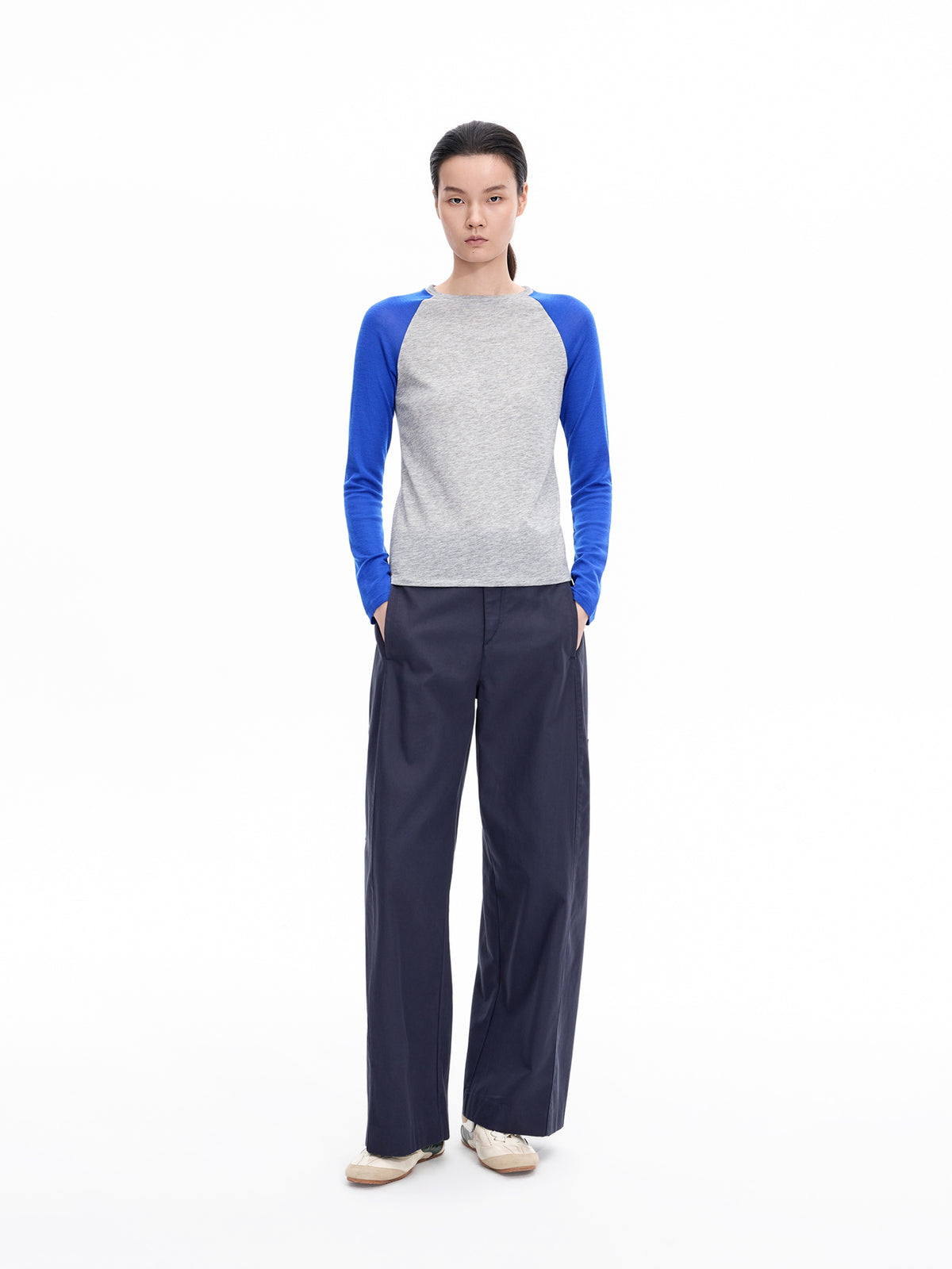 T-Shirt / JNBY Wool Blend Raglan Sleeve Top Blue Heather Gray