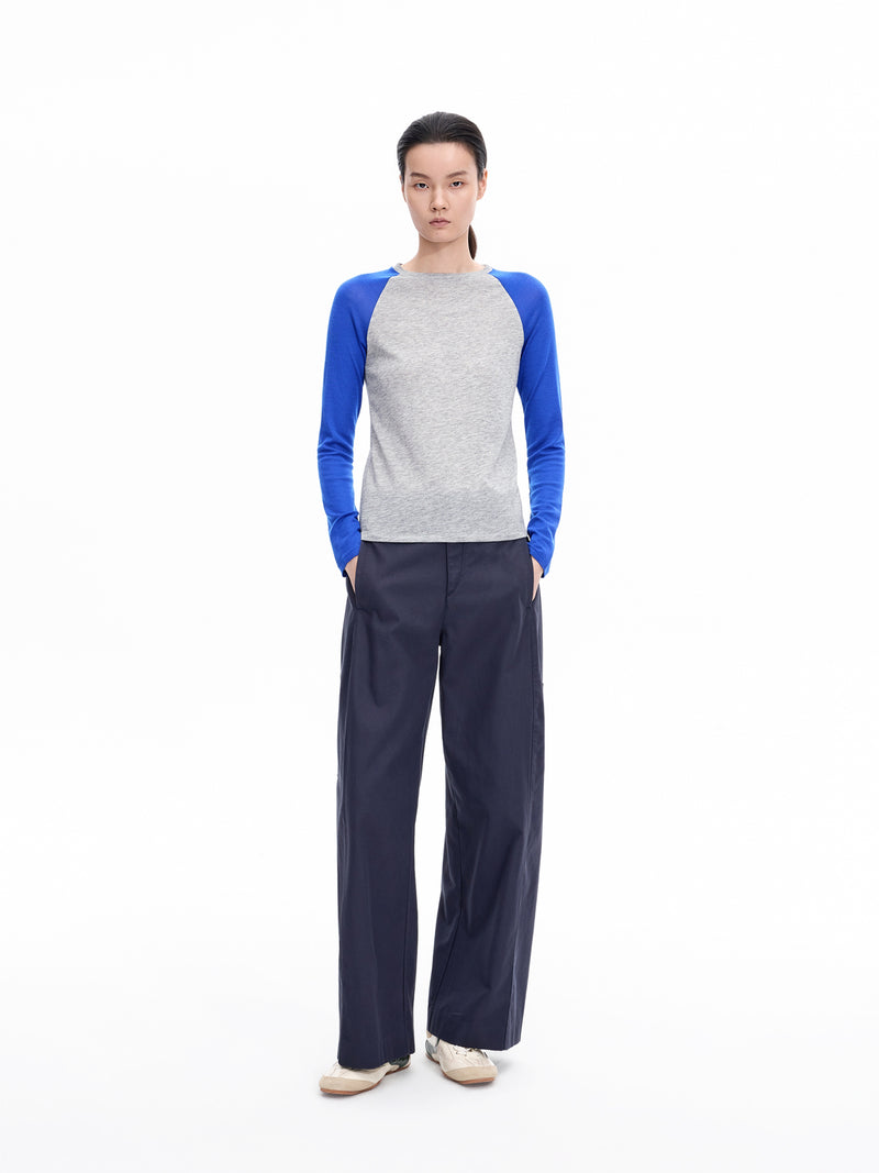 T-Shirt / JNBY Wool Blend Raglan Sleeve Top Blue Heather Gray