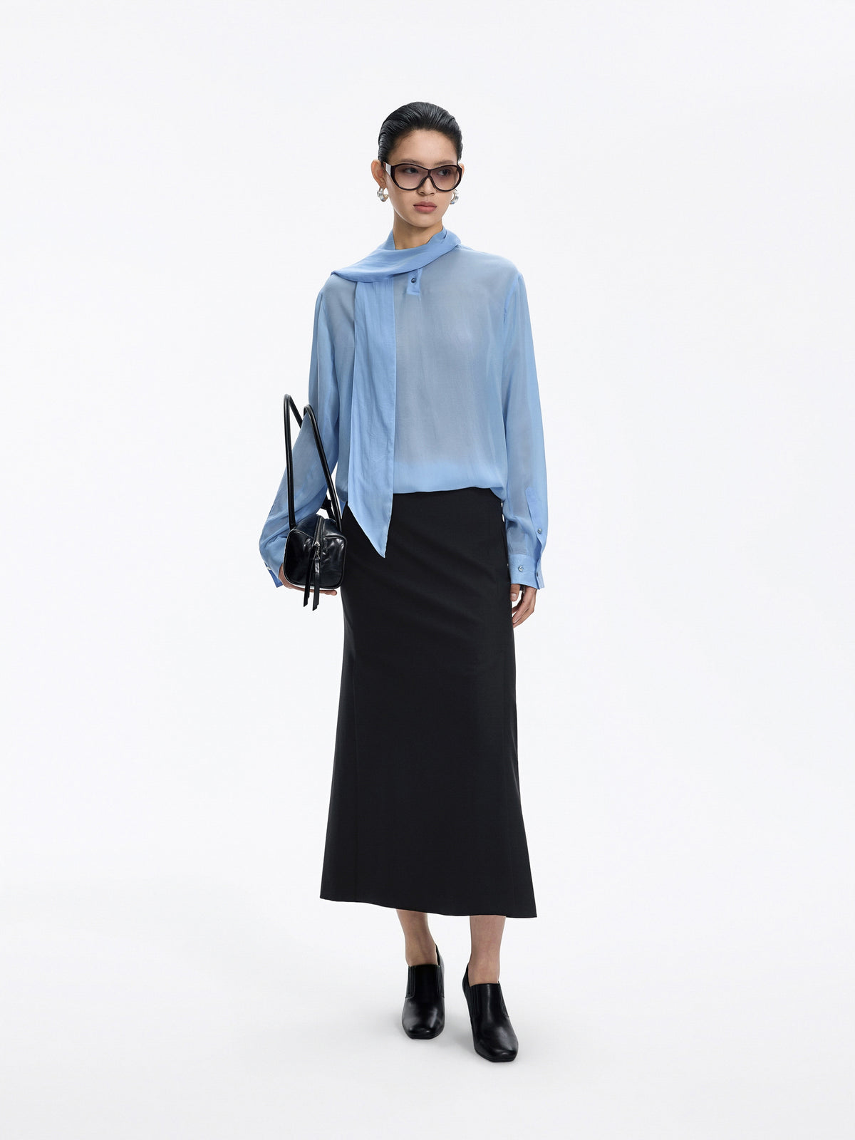 Shirt / JNBY Cupro Relaxed Long Sleeve Blouse Celestite Blue