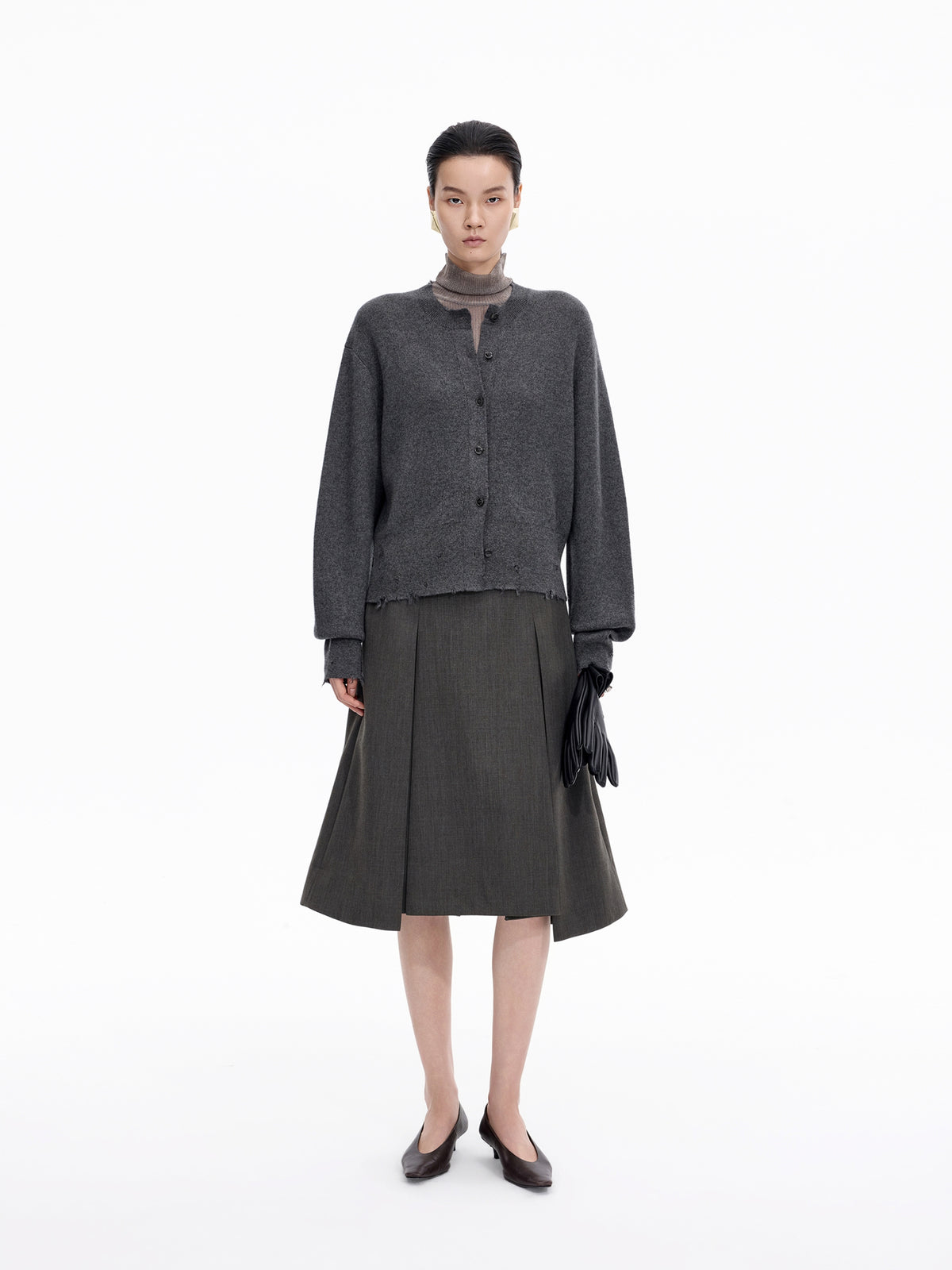 Cardigan / JNBY Wool Cashmere Blend Cropped Knit Dark Heather Gray
