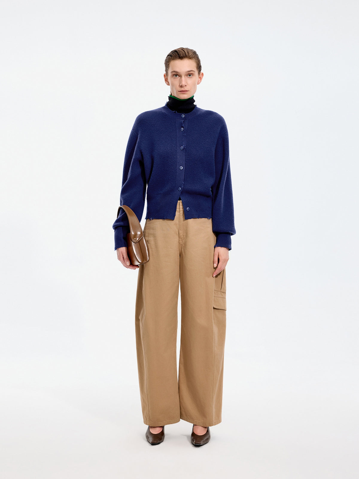 Cardigan / JNBY Wool Cashmere Blend Cropped Knit Ink Blue