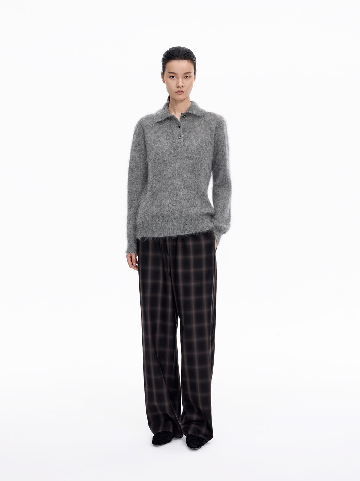 Sweater / JNBY Mohair Wool Blend Collared Pullover Medium Heather Gray
