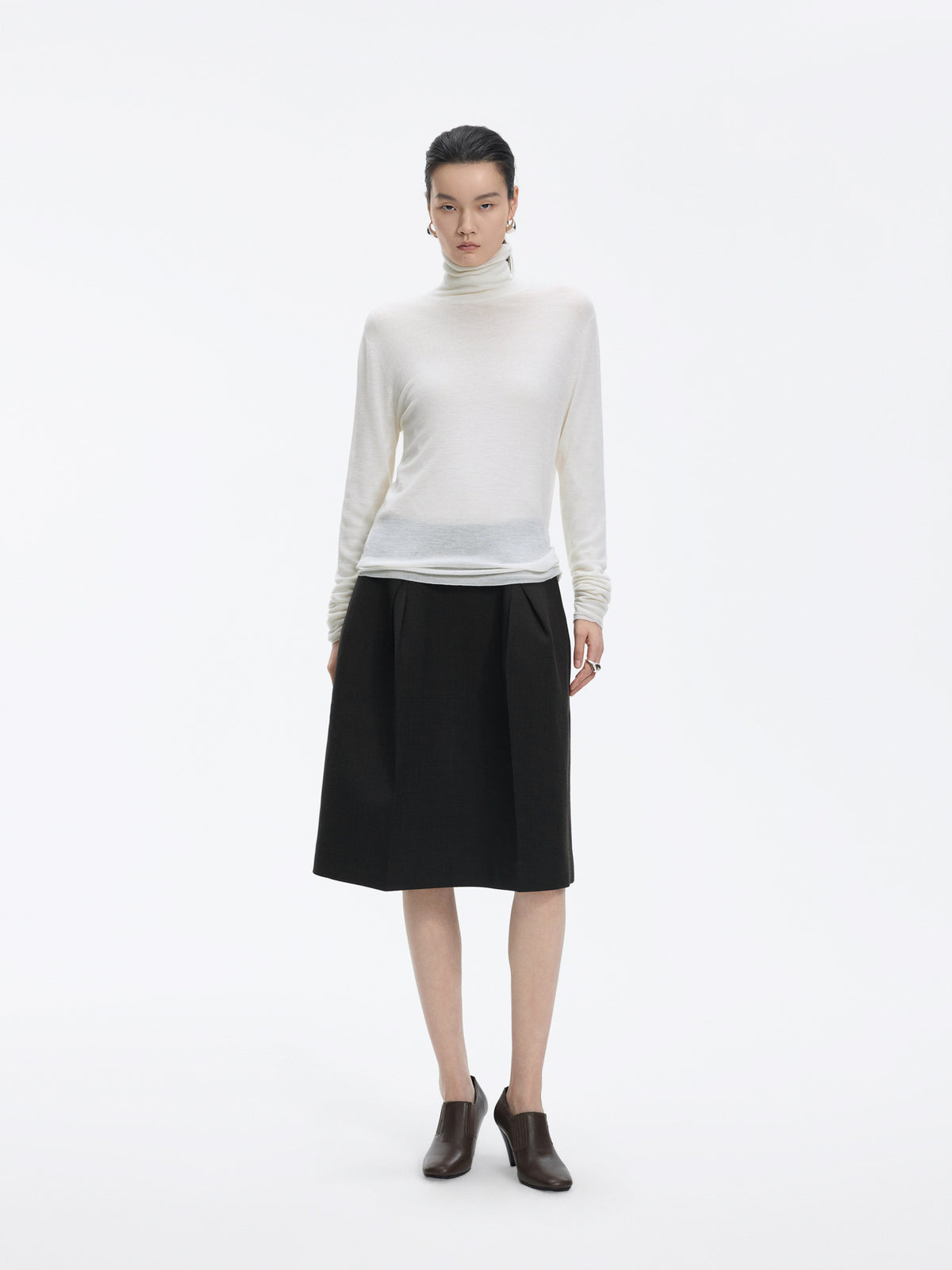 Sweater / JNBY Merino Wool Ribbed Turtleneck Natural White