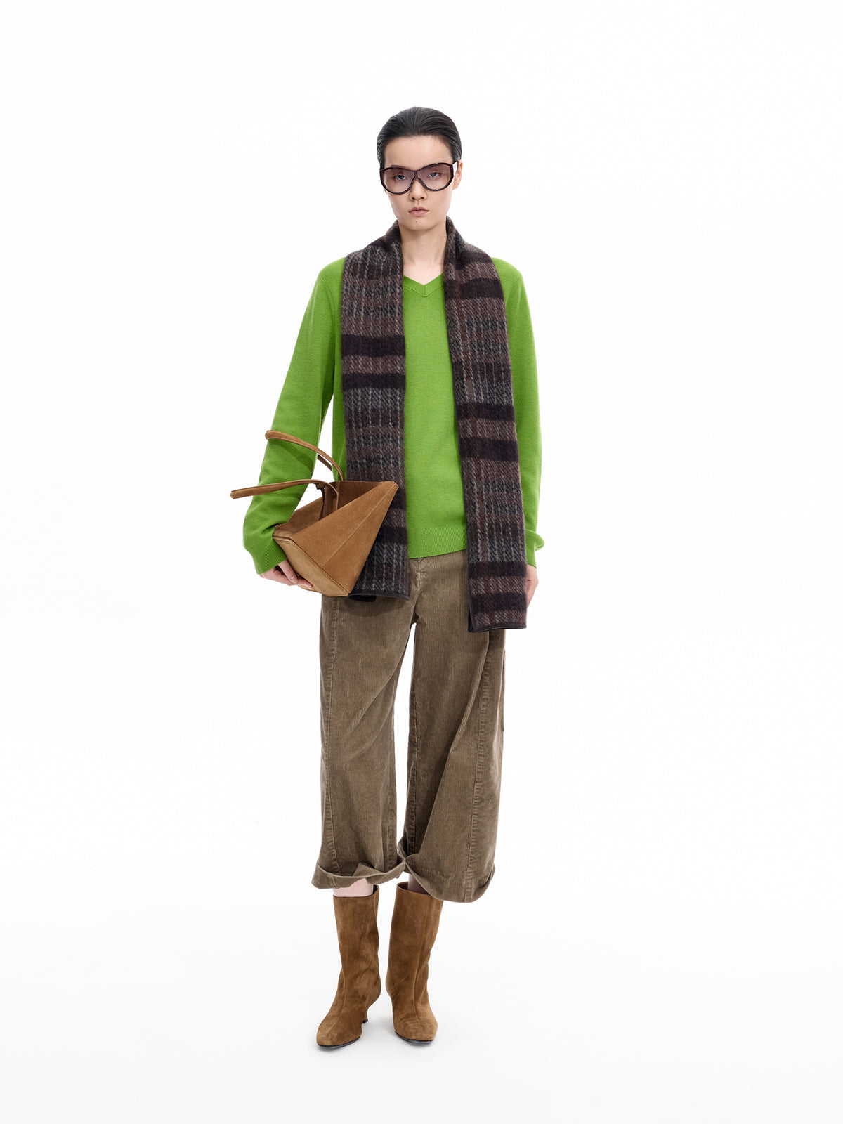 Sweater / JNBY Wool Jacquard V-Neck Pullover Lime Green