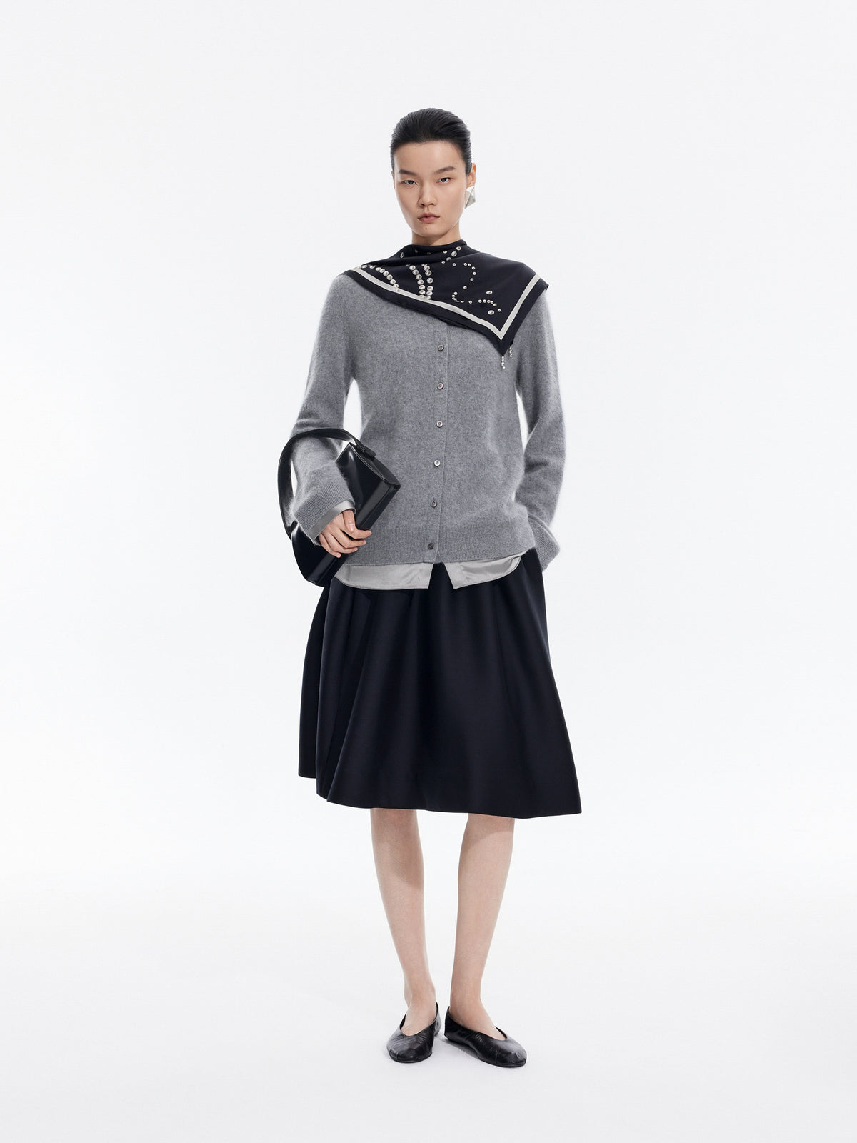 Cardigan / JNBY Wool Cashmere Silk Blend Open Front Sweater Heather Smoke Gray
