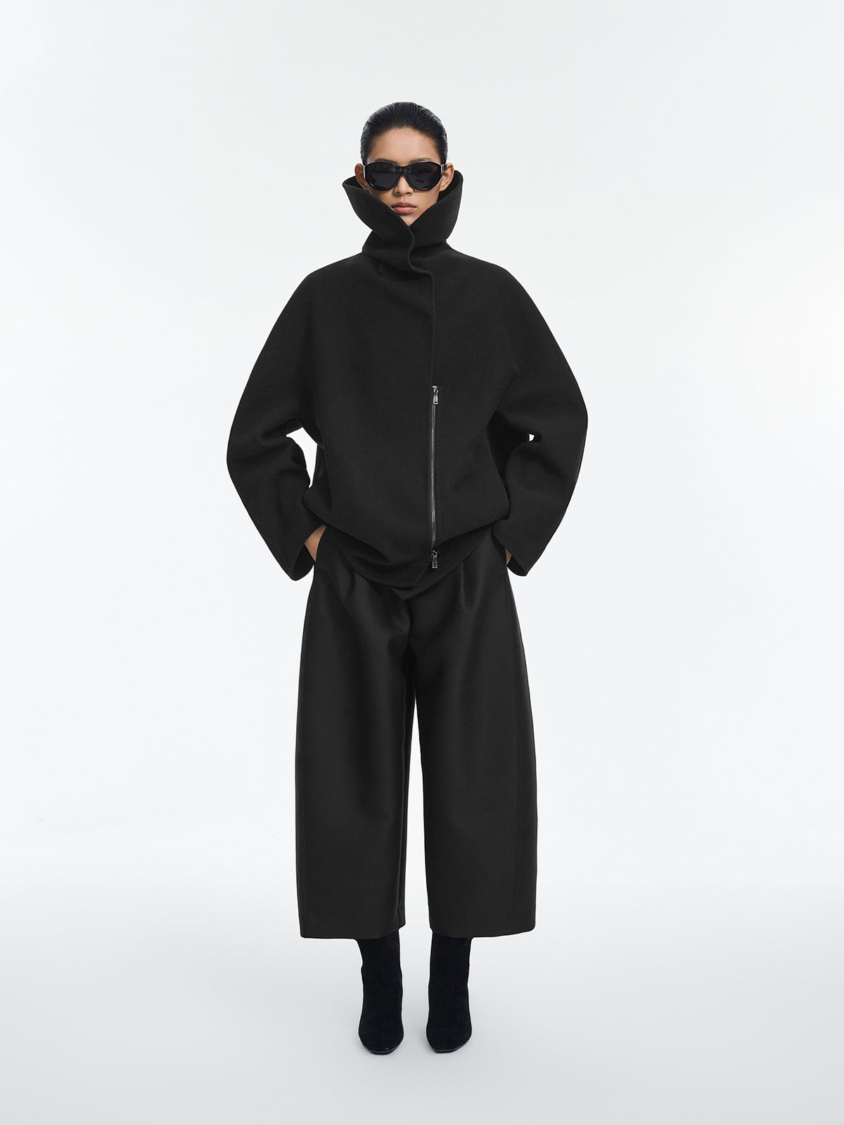 Coat / JNBY Wool Blend Double-Face T-Silhouette Coat Black