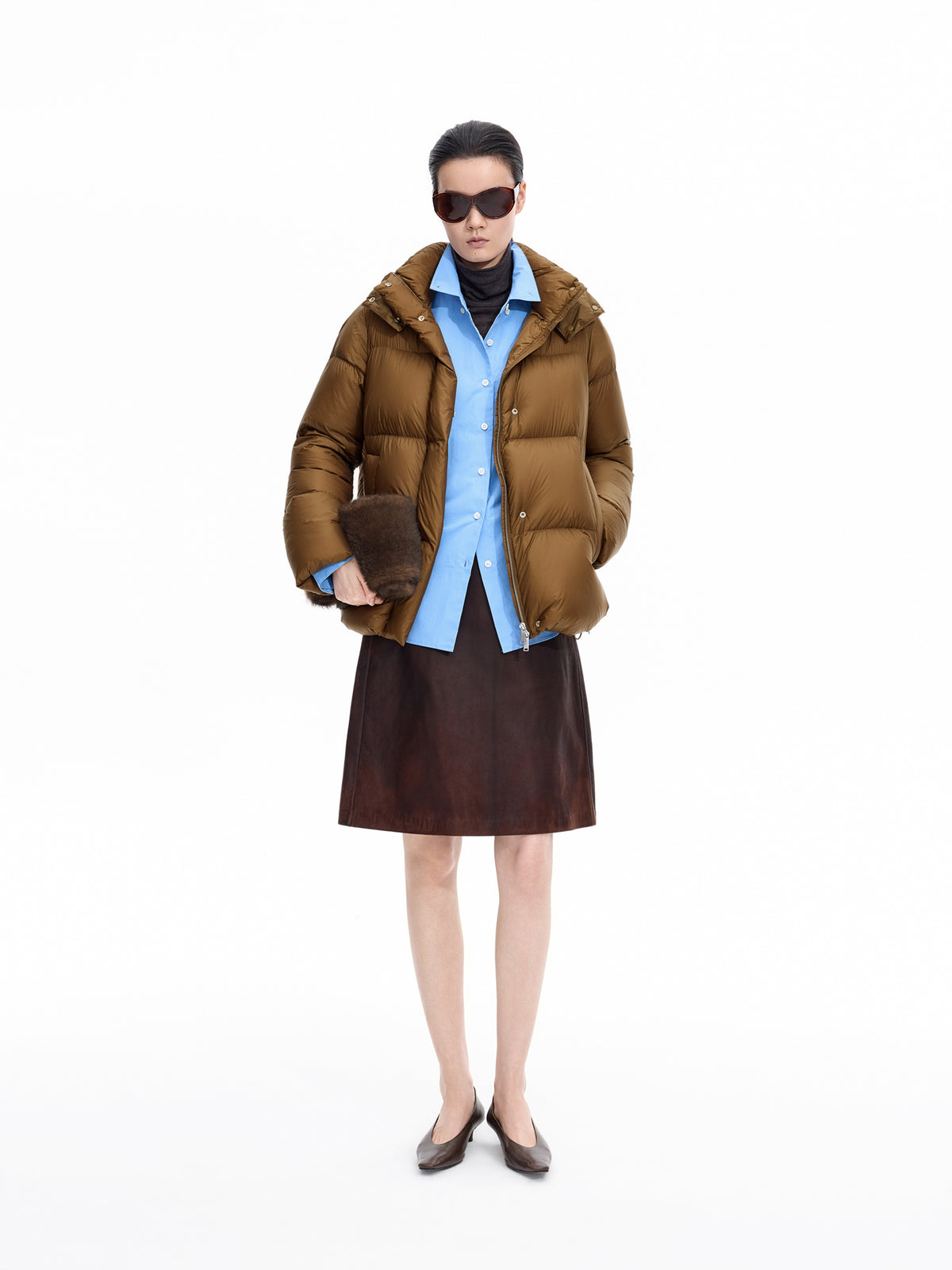 Down Jacket / JNBY 95% White Goose Down Short Puffer Brown