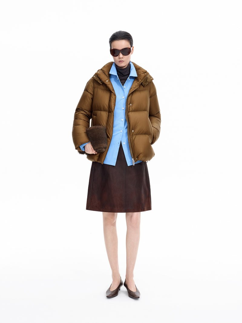 Down Jacket / JNBY 95% White Goose Down Short Puffer Brown