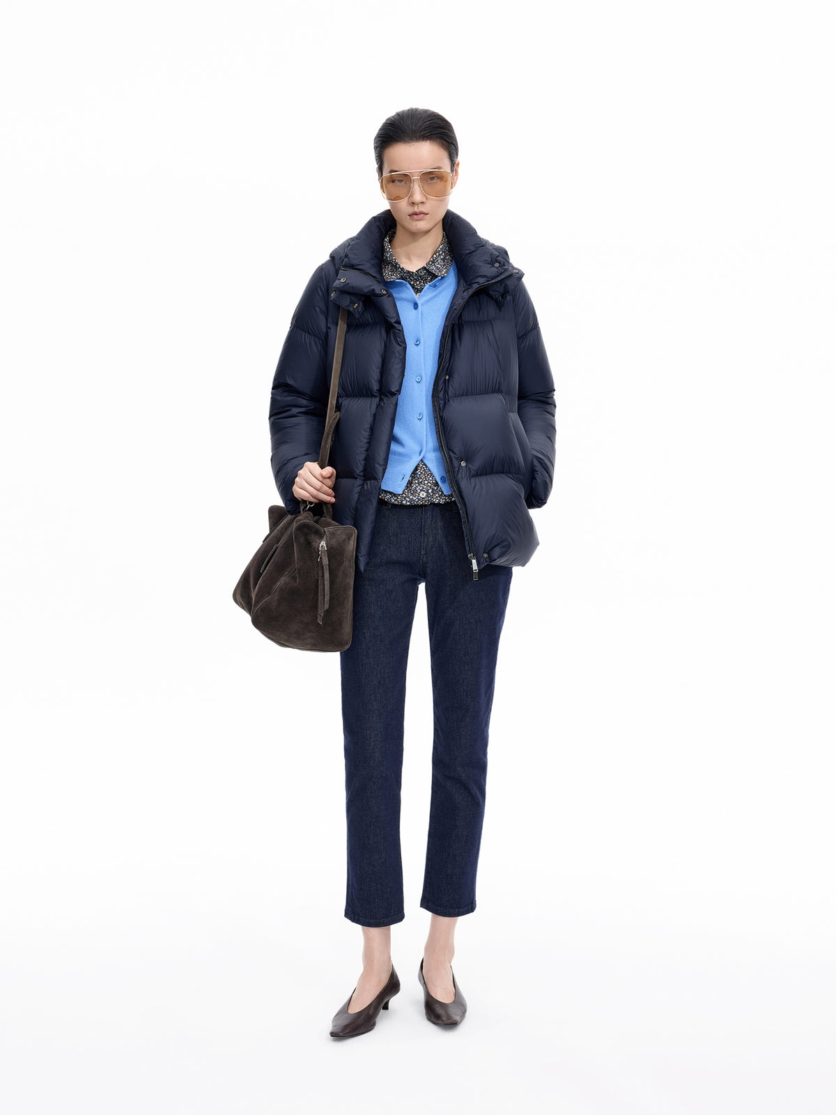 Down Jacket / JNBY 95% White Goose Down Short Puffer Deep Ink Blue