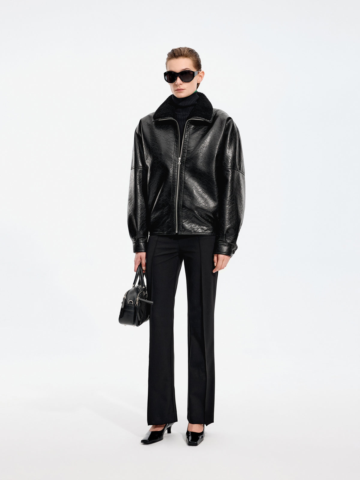 Jacket / JNBY O-Shape Faux Leather Jacket Black