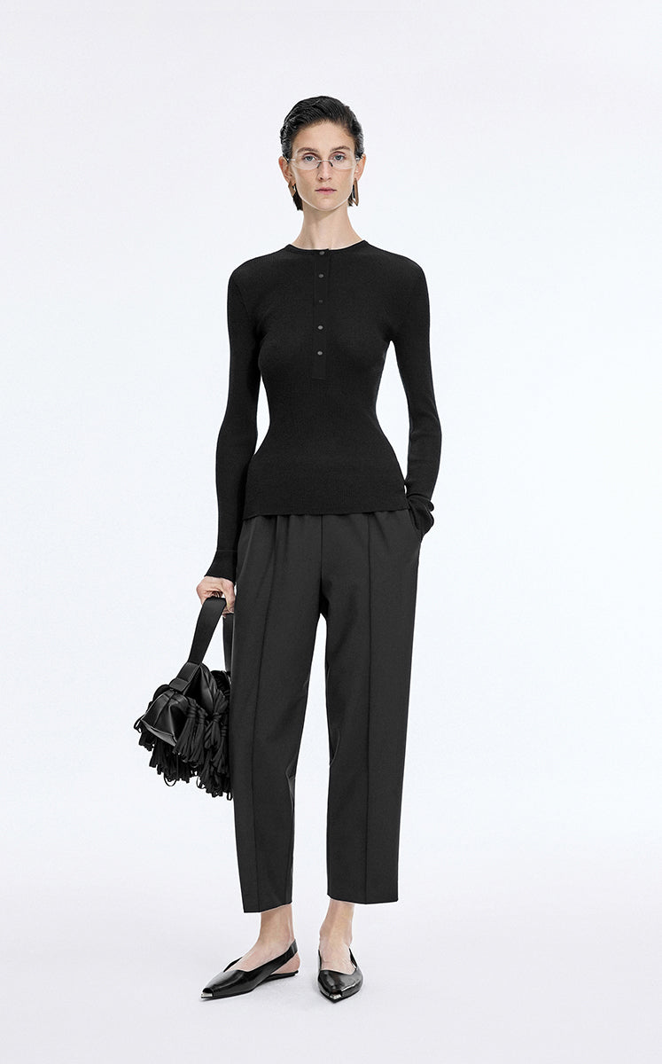 T-Shirt / JNBY Merino Ribbed Long Sleeve Tee Black