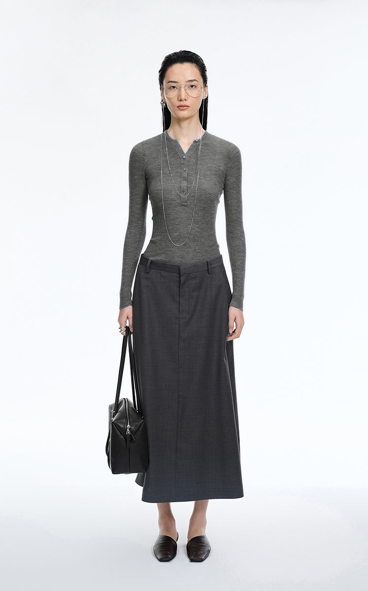 T-Shirt / JNBY Merino Ribbed Long Sleeve Tee Grey
