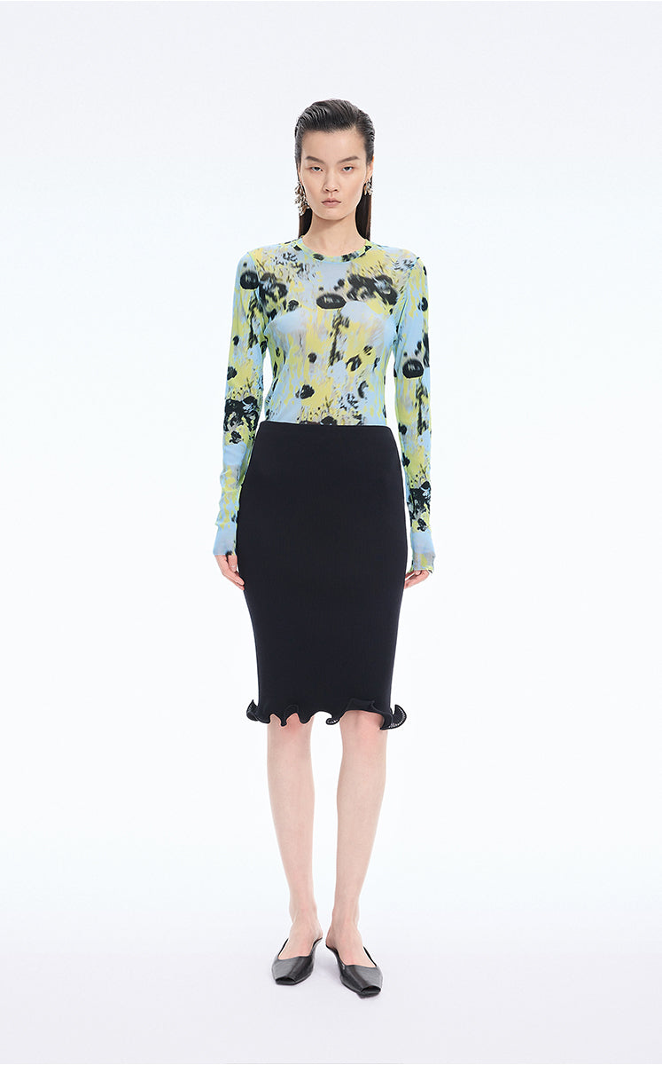 T-Shirt / JNBY Floral Print Fitted Long Sleeve Tee