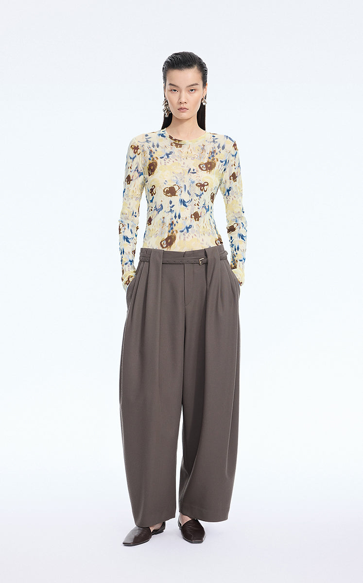 T-Shirt / JNBY Floral Print Fitted Long Sleeve Tee