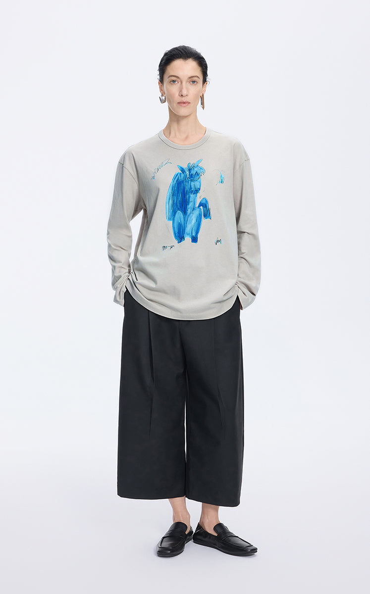 T-Shirt / JNBY Graphic Cotton Long Sleeve Tee Ice Grey