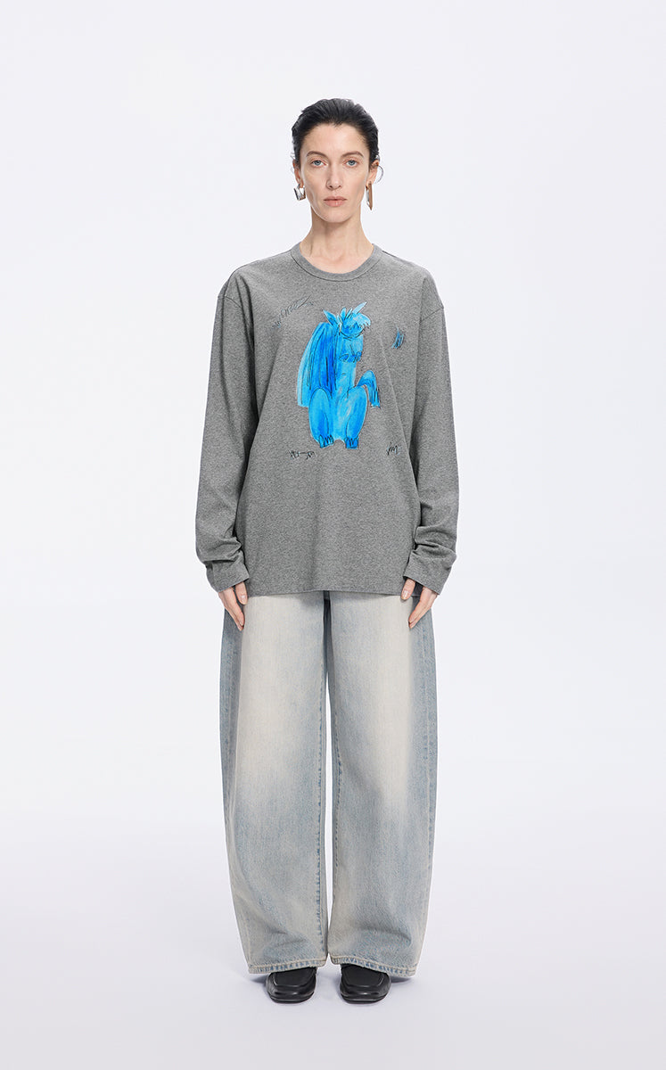 T-Shirt / JNBY Graphic Cotton Long Sleeve Tee Pencil Grey
