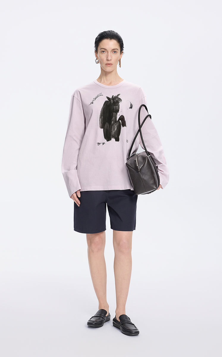 T-Shirt / JNBY Graphic Cotton Long Sleeve Tee Grey-Pink