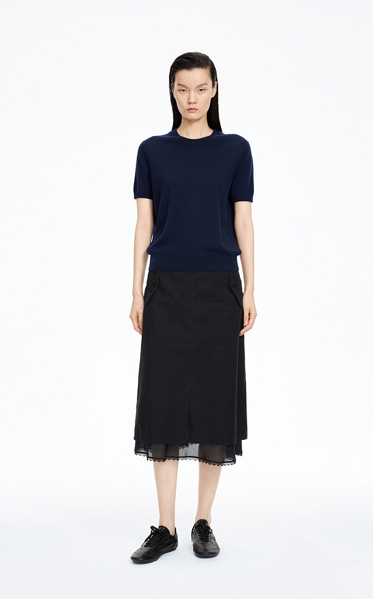 Sweater / JNBY Pure O-Shaped Cashmere Short-Sleeve Sweater Dark Blue