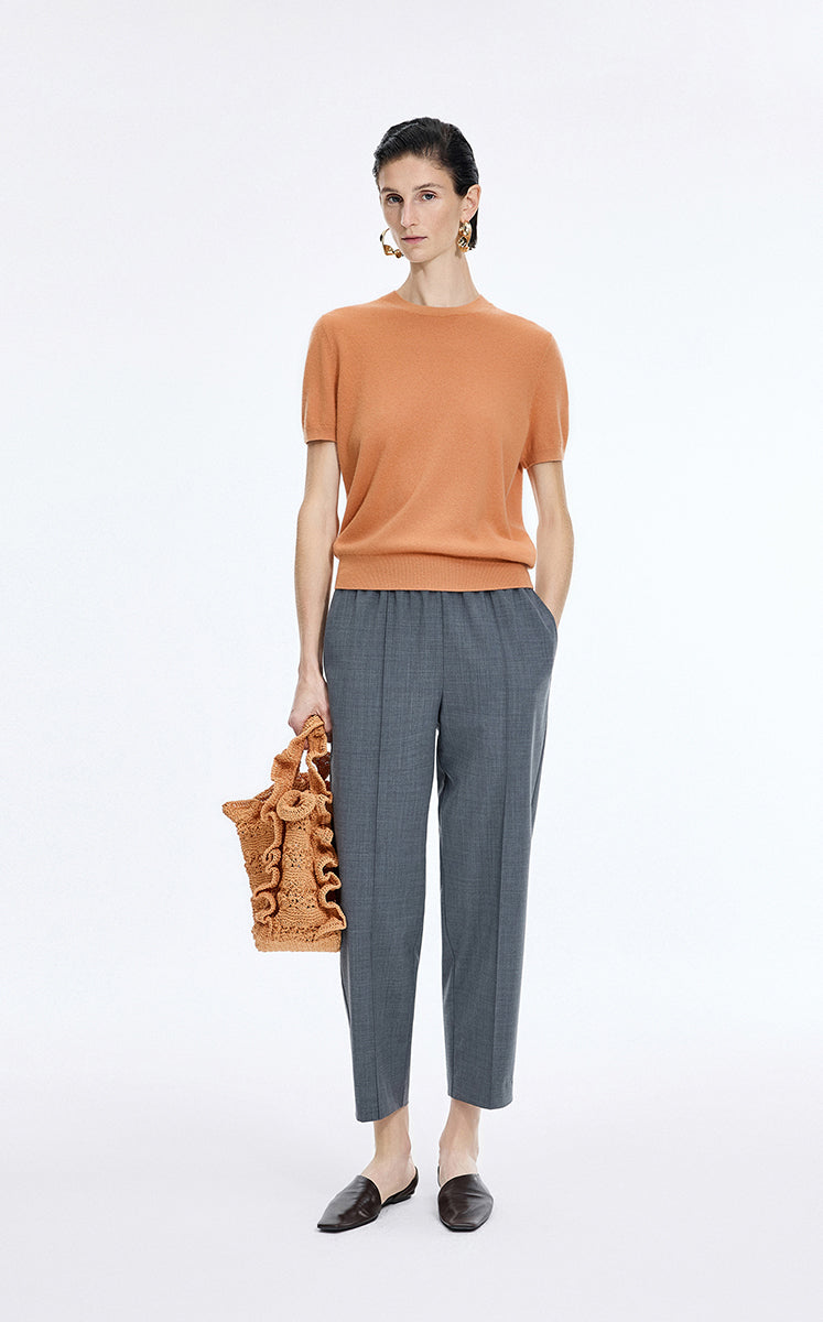Sweater / JNBY Pure O-Shaped Cashmere Short-Sleeve Sweater Orange Brown