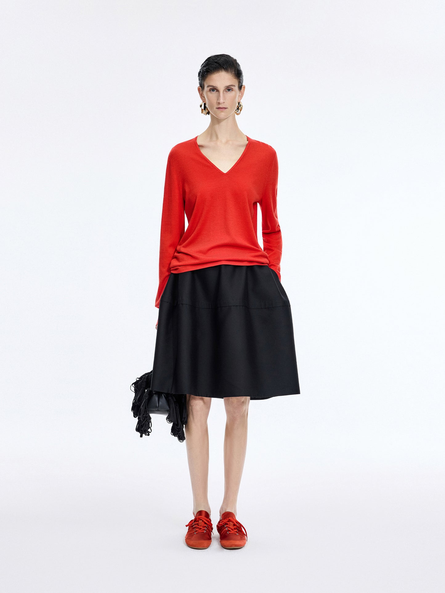 Sweater / JNBY V-Neck Baselan Wool-Silk Blend Pullover Red