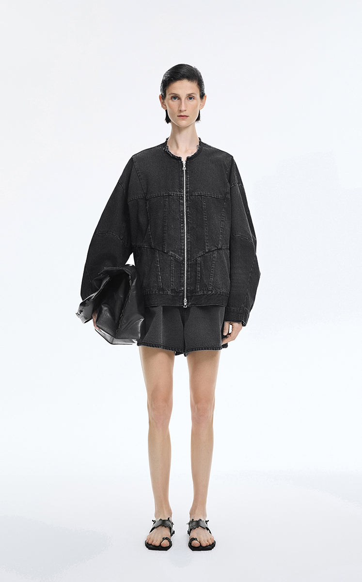 Jacket / JNBY Reconstructed Denim Collarless Jacket Black