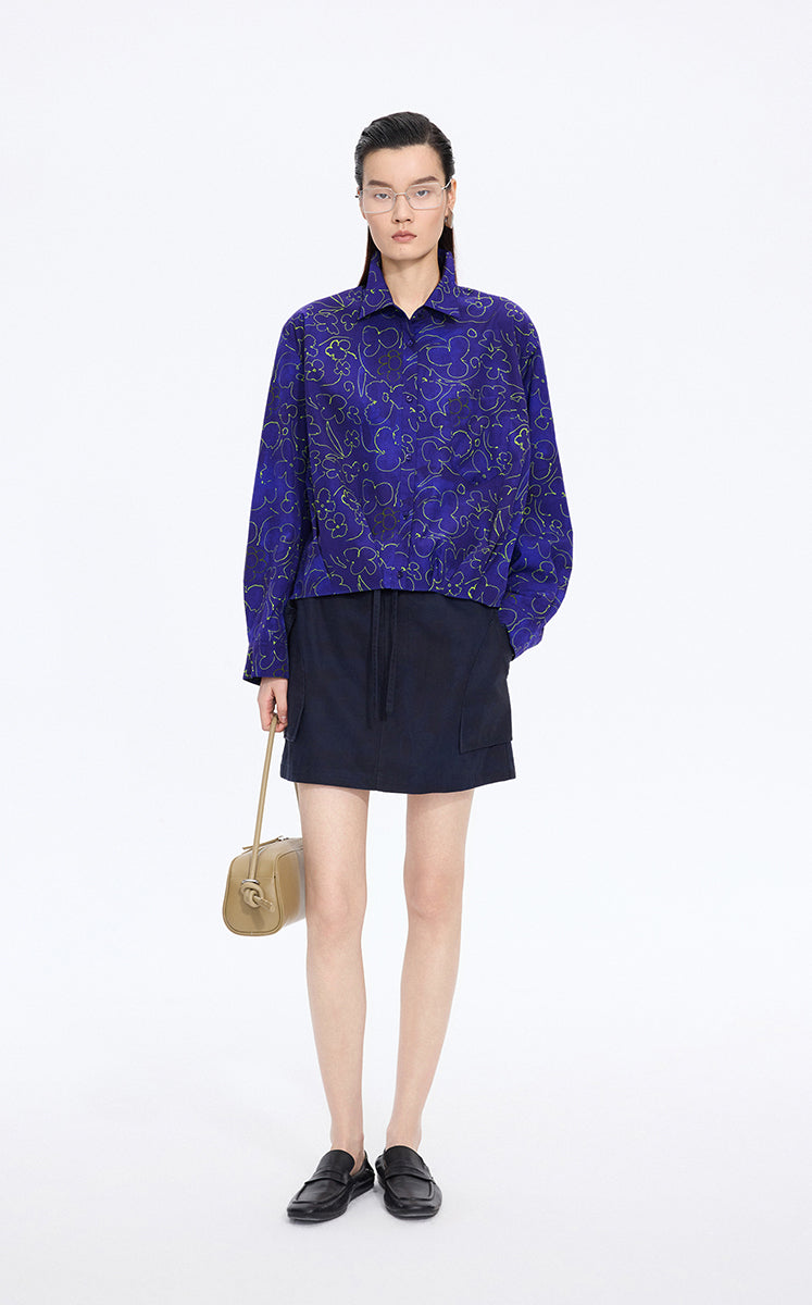 Shirt / JNBY Floral Print Cotton Long Sleeve Shirt Teal